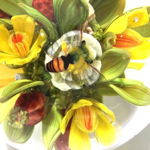 Yellow Blossom w Fruit & Bee Orb by Paul Stankard